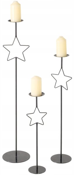 ČERNÝ KOVOVÝ SVÍCEN SADA 3 SVÍCNŮ výška 54,5 - 99,5 cm GWI OUTLET