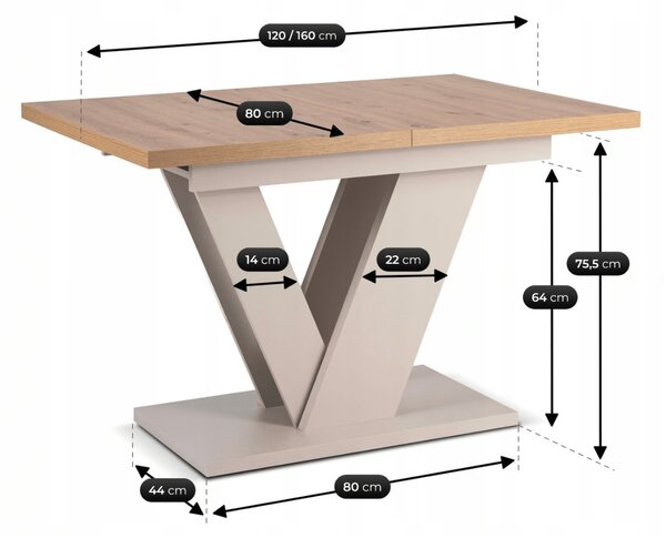 JAKS Rozkládací jídelní stůl Clark 120–160 cm dub Artisan / kašmír