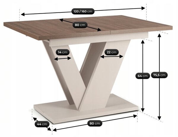 JAKS Rozkládací jídelní stůl Clark 120–160 cm ořech / kašmír