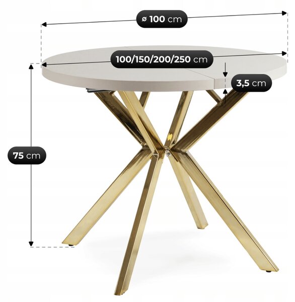 JAKS Kulatý rozkládací jídelní stůl Lukas 100–250 cm zlatý dub / kašmír