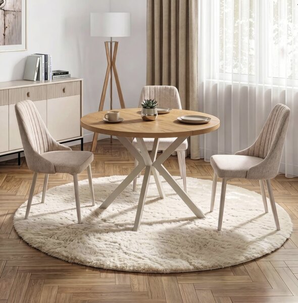JAKS Kulatý rozkládací jídelní stůl Lukas 100–250 cm dub / kašmír
