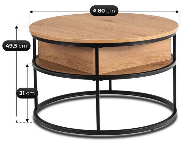 JAKS Konferenční stolek Astur kulatý 80 cm dub s úložným prostorem