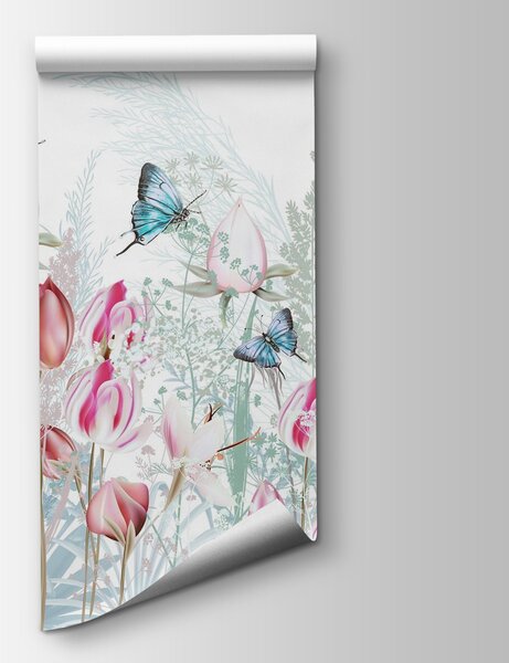Fototapeta Třepotající se motýli mezi rozkvetlými květinami, Fototapety s motýly, Populární fototapety, w08834 - Tapeko.co.cz