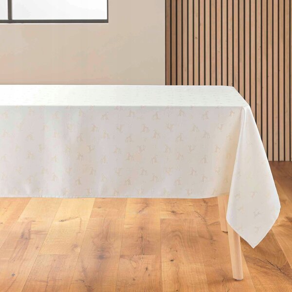 UBRUS NA STŮL BÉŽOVÝ ŽAKÁROVÝ SE ZLATÝM ZDOBENÍM YARN 140 X 250 CM