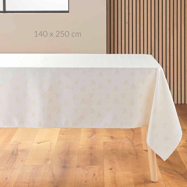 UBRUS NA STŮL BÉŽOVÝ ŽAKÁROVÝ SE ZLATÝM ZDOBENÍM YARN 140 X 250 CM