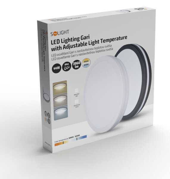 SOLIGHT GARI LED stropní osvětlení černé 44W 3960lm 3CCT IP65 40cm