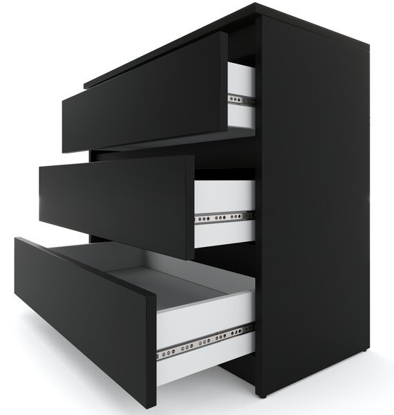 STIV Möbel | Komoda černá matná 80x33,5x71,5 cm | 3 zásuvky | Moderní příborník | Minimalistický a elegantní styl
