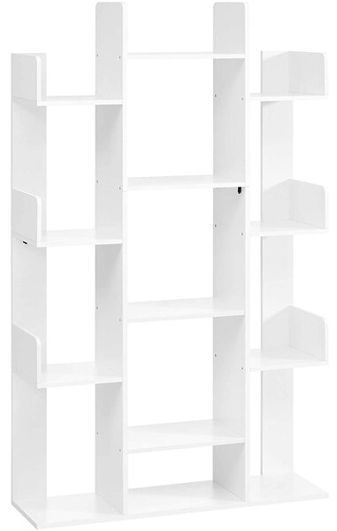 Polička na knihy se 13 úložnými policemi, knihovna, 86 x 140 x 25 cm, bílá | VASAGLE