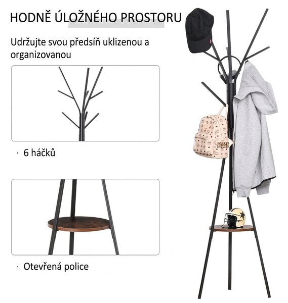 Věšák na šaty stojací, 3 tyče, 9 háčků, černý, 180 cm 831-174BN