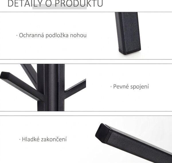 Věšák na šaty stojací, 3 tyče, 9 háčků, černý, 180 cm 831-174BN