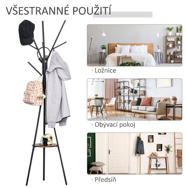 Věšák na šaty stojací, 3 tyče, 9 háčků, černý, 180 cm 831-174BN