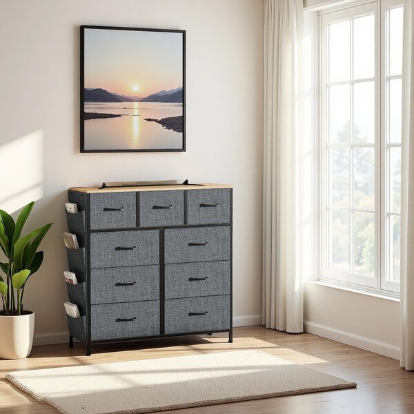 UnboxG 9-zásuvková látková komoda Úložná skříň Látková 98,8x30x100 cm Moderní příborník do obývacího pokoje, ložnice, kanceláře