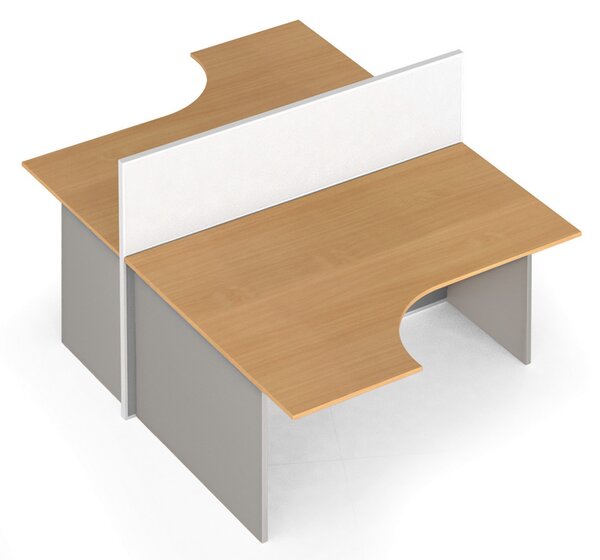 Rohový kancelářský stůl PRIMO s paravanem, magnetická tabule, 2 místa, šedá/buk