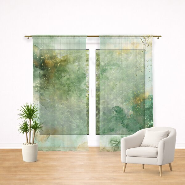 Záclona Akvarelové šalvějově zelené pozadí: 2ks 150x250cm