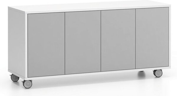 Pojízdná skříňka na kolečkách s dveřmi LAYERS, dlouhá, 1200 x 400 x 575 mm, bílá / šedá