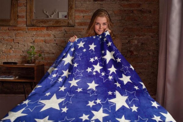 Top textil Mikroflanelová deka Hvězdy, modrá