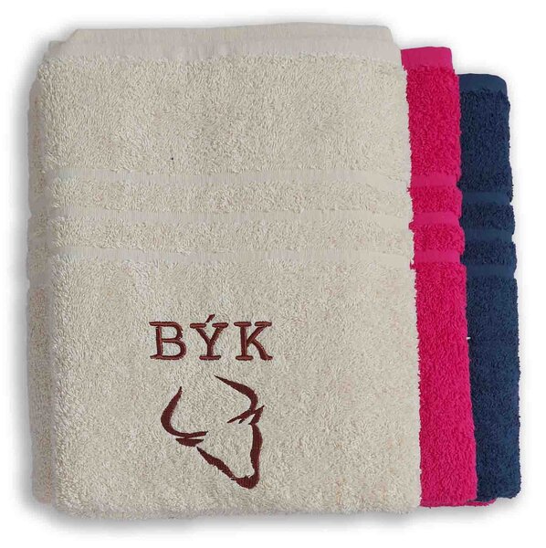 Top textil Osuška s vyšitým znamením zvěrokruhu „Býk" 70x140 cm Barva: krémová