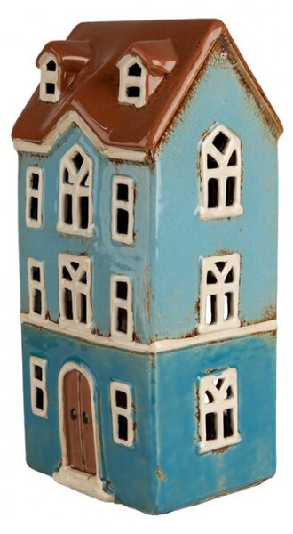 Modro-hnědý keramický domeček na čajovou svíčku Houthem XXXI – 11x9x22 cm