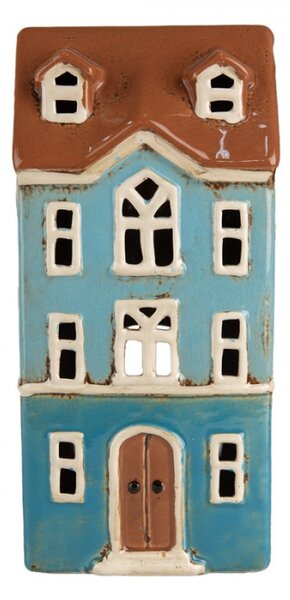 Modro-hnědý keramický domeček na čajovou svíčku Houthem XXXI – 11x9x22 cm