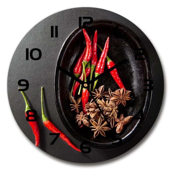 Skleněné hodiny kulaté Chilli papričky pl_zso_30_c-f_121359221