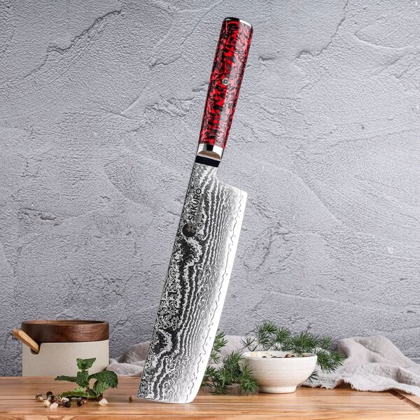 Japonský nůž Nakiri z damaškové oceli S35VN Inferno SaKuRo 18 cm