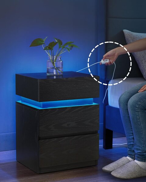 VASAGLE Noční stolek s LED osvětlením černý
