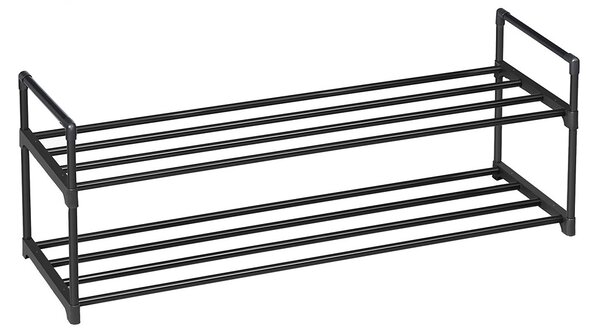 SONGMICS Skládací kovový botník 2 police 92 x 34 x 30 cm černý