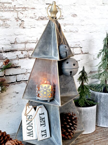 Šedý antik kovový vánoční stromek – 25*25*67 cm - Chic Antique