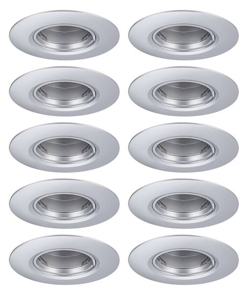P 92119 Vestavné svítidlo 10ks-sada nevýklopné kruhové 90mm GU10 max. 10x10W 230V matný chrom - PAULMANN