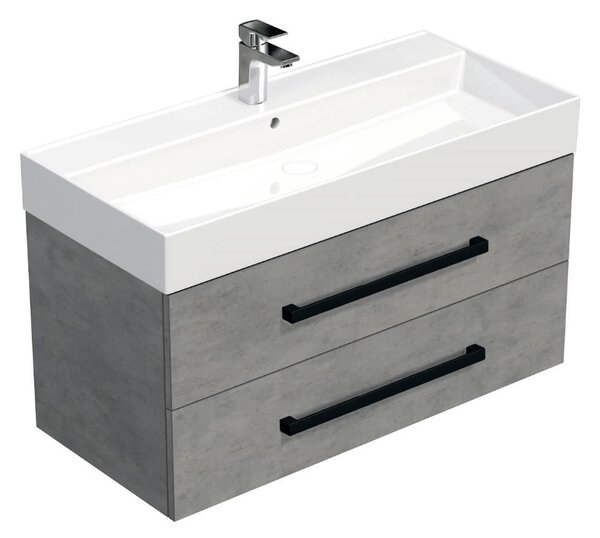 Koupelnová skříňka s černou úchytkou a umyvadlem SAT Cube Way 100x47,5x46 cm beton mat CUBE46C1002BESAT