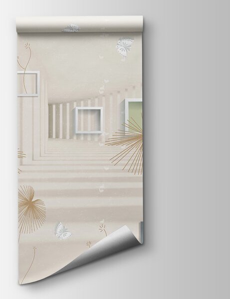 Fototapeta Tapety s bílými a hnědými květy a motýly, 3D fototapety, Populární fototapety, u40860 - Tapeko.co.cz