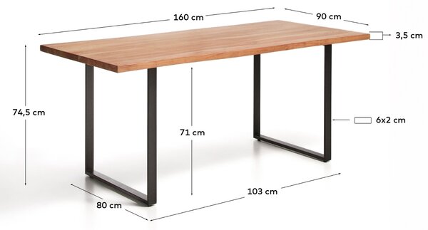 Kave Home Dřevěný jídelní stůl Uxue 160 x 90 cm