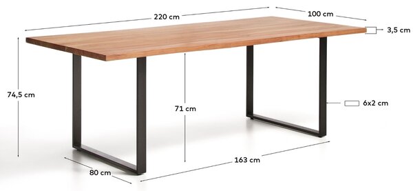 Kave Home Dřevěný jídelní stůl Uxue 220 x 100 cm