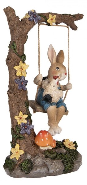 Dekorace králík s kohoutkem na houpačce - 20*12*32 cm - Clayre & Eef