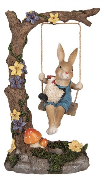 Dekorace králík s kohoutkem na houpačce - 20*12*32 cm - Clayre & Eef