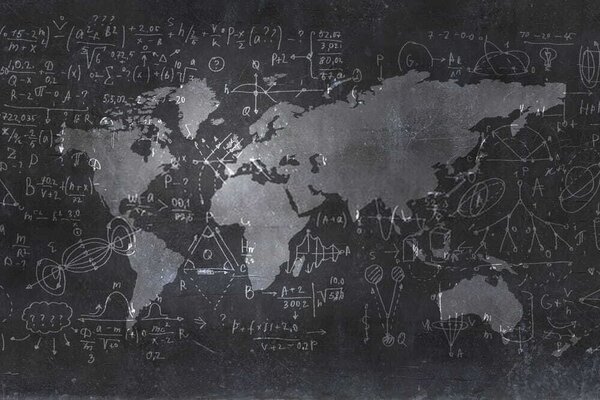 Fototapeta Tabule s mapou a matematickými rovnicemi, Fototapeta s mapou světa, Populární fototapety, u50408 - Tapeko.co.cz