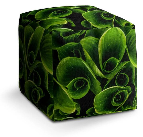Sablio Taburet Cube Zelené listy - 40x40x40 cm
