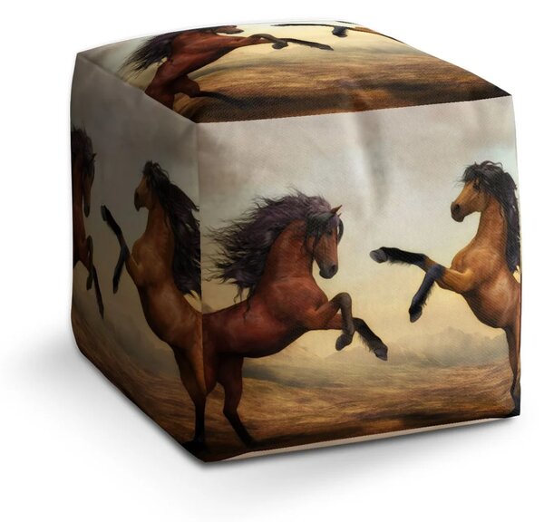 Sablio Taburet Cube Vzpínající se koně - 40x40x40 cm