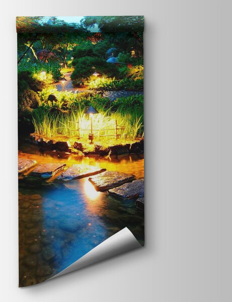 Fototapeta Kamenná stezka v rybníce s osvětlením, Přírodní fototapety, Populární fototapety, u55184 - Tapeko.co.cz