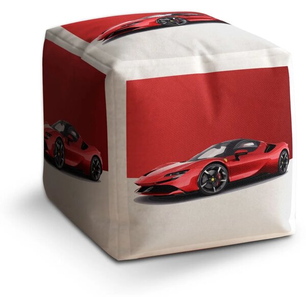 Sablio Taburet Cube Ferrari na červenobílé - 40x40x40 cm