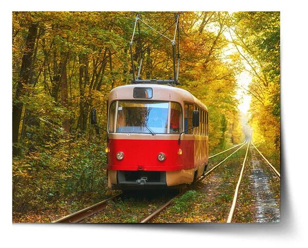 Sablio Plakát Červená tramvaj v lese - 60x40 cm
