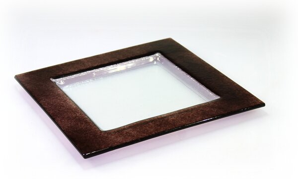 BDK-GLASS Čtvercový skleněný talíř BORDER 25x25cm - fialovo-hnědý