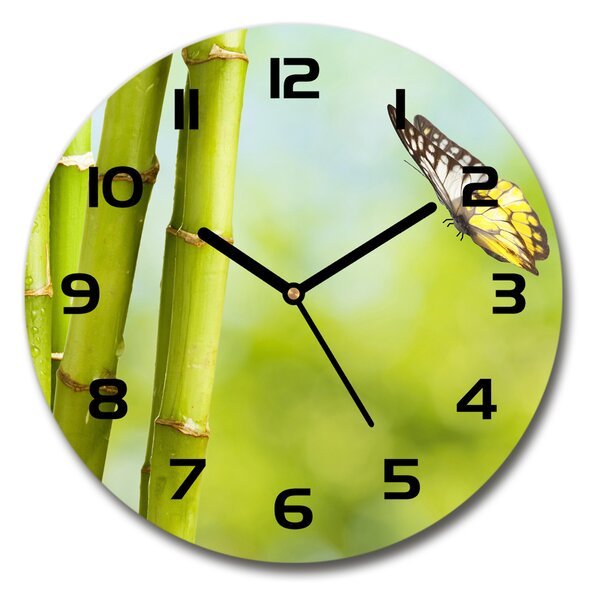 Skleněné hodiny kulaté Bambus a motýl pl_zso_30_c-f_69817087