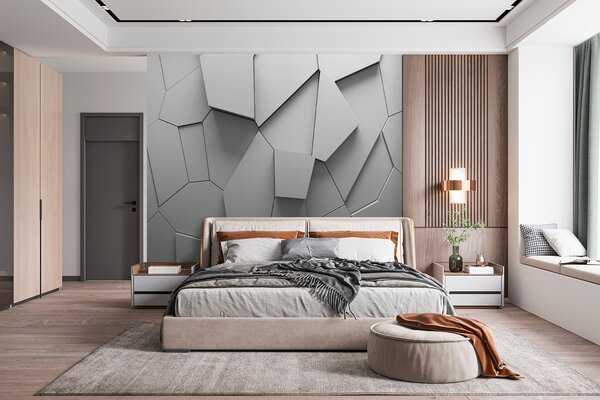 Fototapeta Bílá stěna s mnoha nepravidelnými tvary, Geometrické 3D fototapety, Populární fototapety, u71596 - Tapeko.co.cz