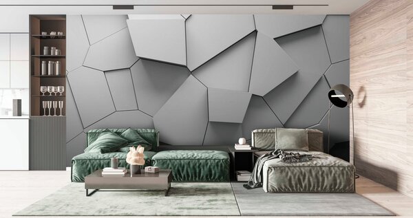 Fototapeta Bílá stěna s mnoha nepravidelnými tvary, Geometrické 3D fototapety, Populární fototapety, u71596 - Tapeko.co.cz