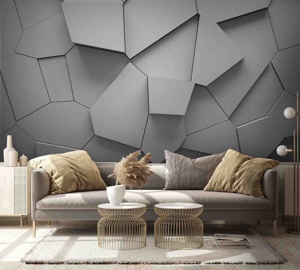 Fototapeta Bílá stěna s mnoha nepravidelnými tvary, Geometrické 3D fototapety, Populární fototapety, u71596 - Tapeko.co.cz
