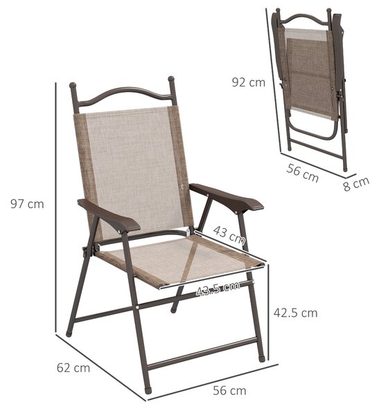 Outsunny Sada 2 Skládacích Zahradních Křesel, Venkovní Křesla s Opěrkami a Prodyšným Materiálem Sedáku, Hnědá | Aosom