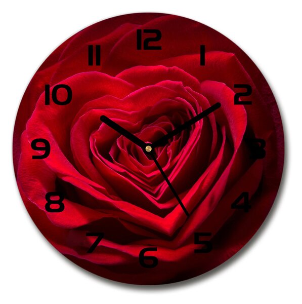 Skleněné hodiny kulaté Červená růže srdce pl_zso_30_c-f_75608886
