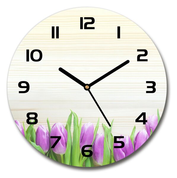 Skleněné hodiny kulaté Fialové tulipány pl_zso_30_c-f_78755149