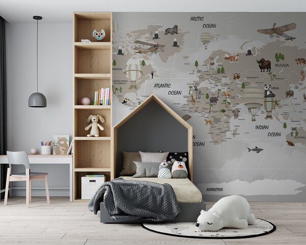 Fototapeta Mapa světa se zvířaty, Dětské fototapety, Populární fototapety, u93386 - Tapeko.co.cz